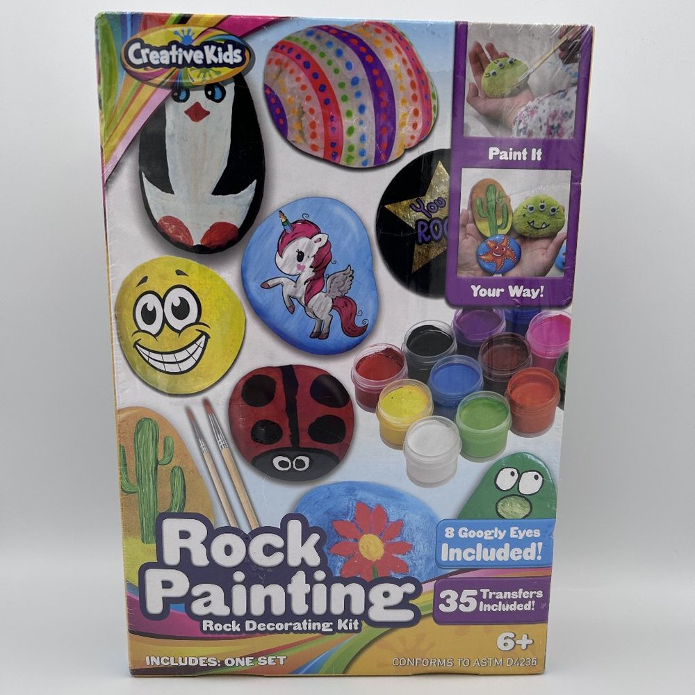 Creative Kids Rock Painting Decorative Kit Simple Easy Bright Colors New Sealed